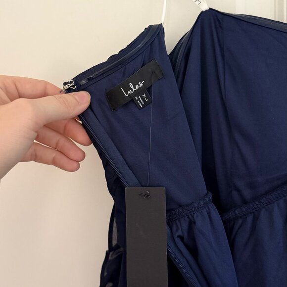 Lulu's Glorious Invite Navy Blue Knotted Off-the-Shoulder Maxi, XL - Picture 6 of 6